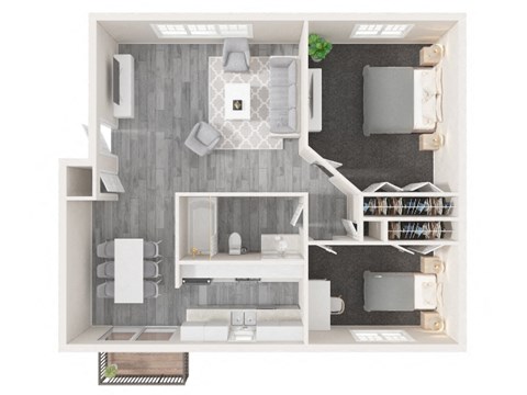 Floor plan for 2 beds, 1 bath, 850 sqft